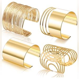 4 Pcs Cuff Bangle Bracelet for Women Open Wide Wire Bracelets Gold Wrist…